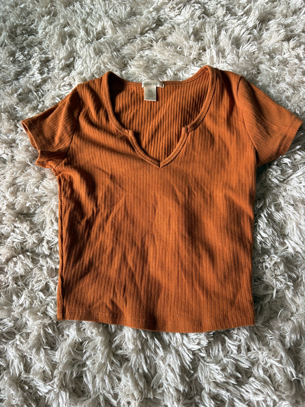 Bozzolo Ribbed Short Sleeve Top in Rust Orange